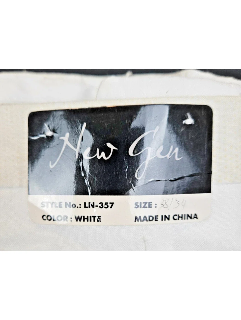 New Gen Mens W38/L34 100% white linen summer cuffed trousers